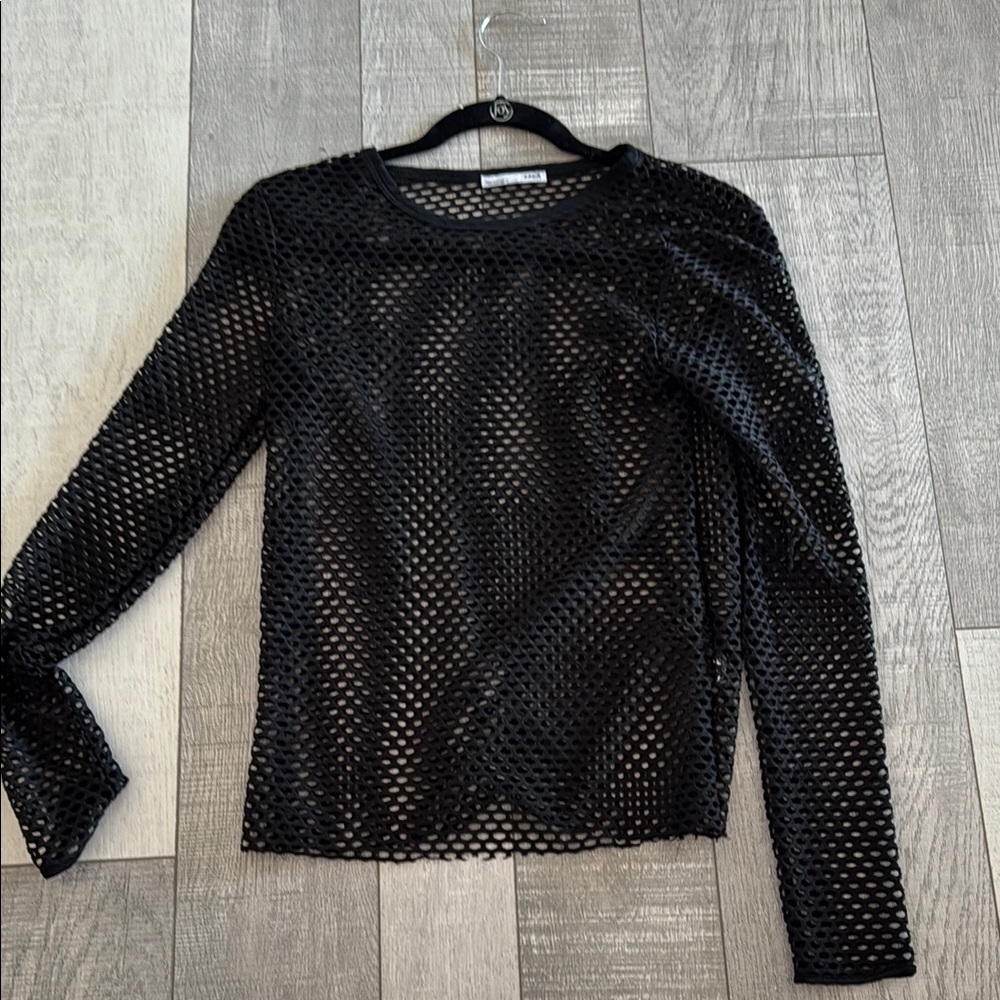 Black Mesh Long Sleeve Top